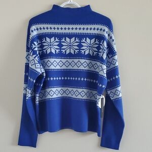 NWT Tahari Women's Winter Wonderland Blue and White Turtleneck Sweater Size XL